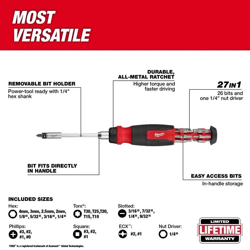 Milwaukee | 48 - 22 - 2904 27 - in - 1 Ratcheting Multi - Bit Screwdriver - Mississauga Hardware Centre Inc