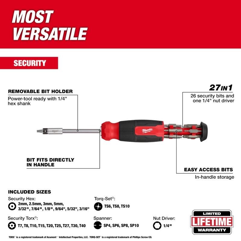 Milwaukee 48 - 22 - 2911 27 - in - 1 Security Multi - Bit Screwdriver - Mississauga Hardware Centre Inc