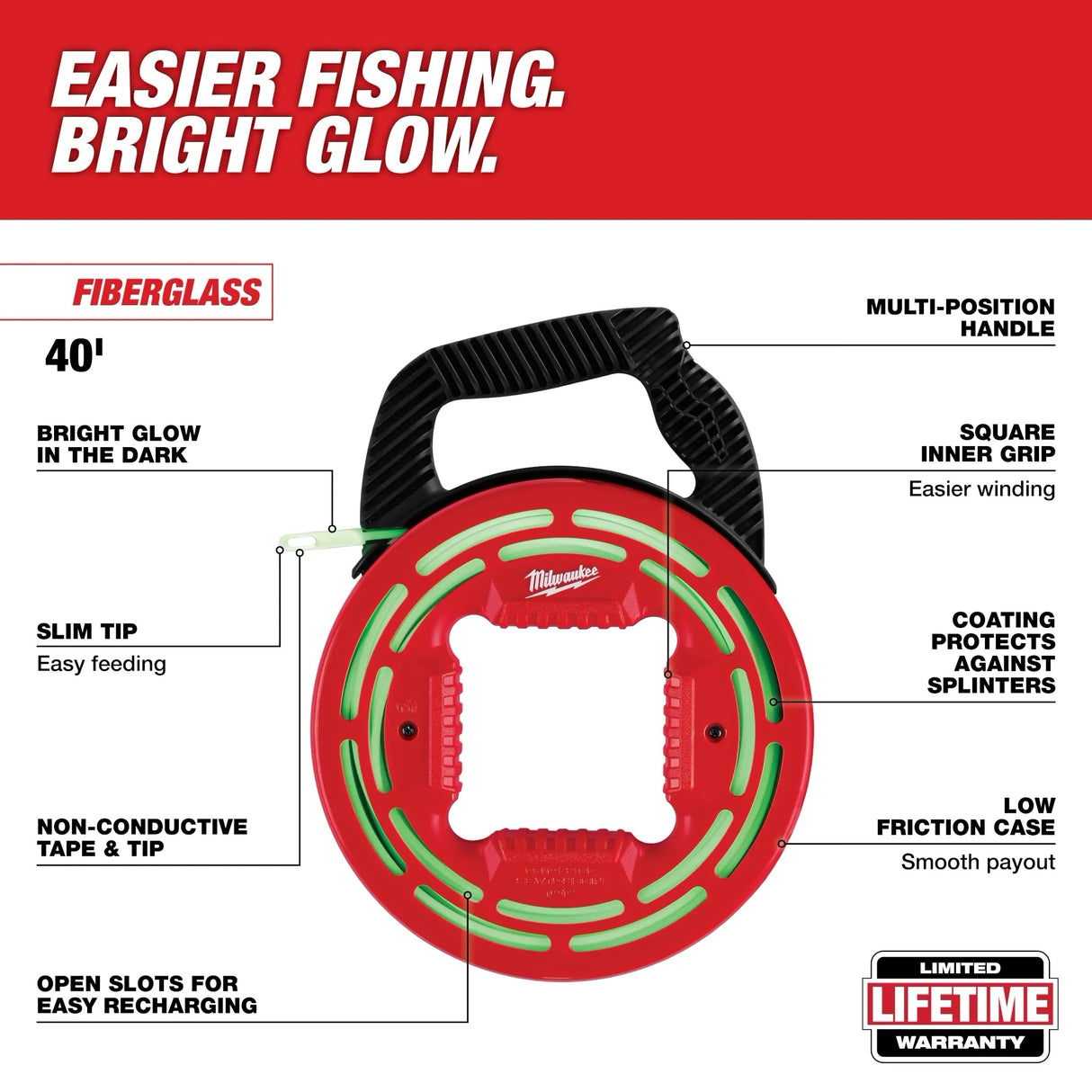 Milwaukee 48 - 22 - 4184 40' Glow Fish Tape - Mississauga Hardware Centre Inc