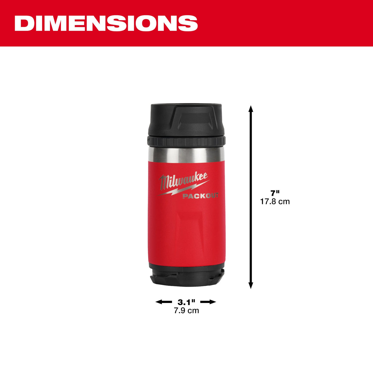 Milwaukee 48 - 22 - 8391R PACKOUT™ 12oz Insulated Bottle with Sip Lid - Red - Mississauga Hardware Centre Inc