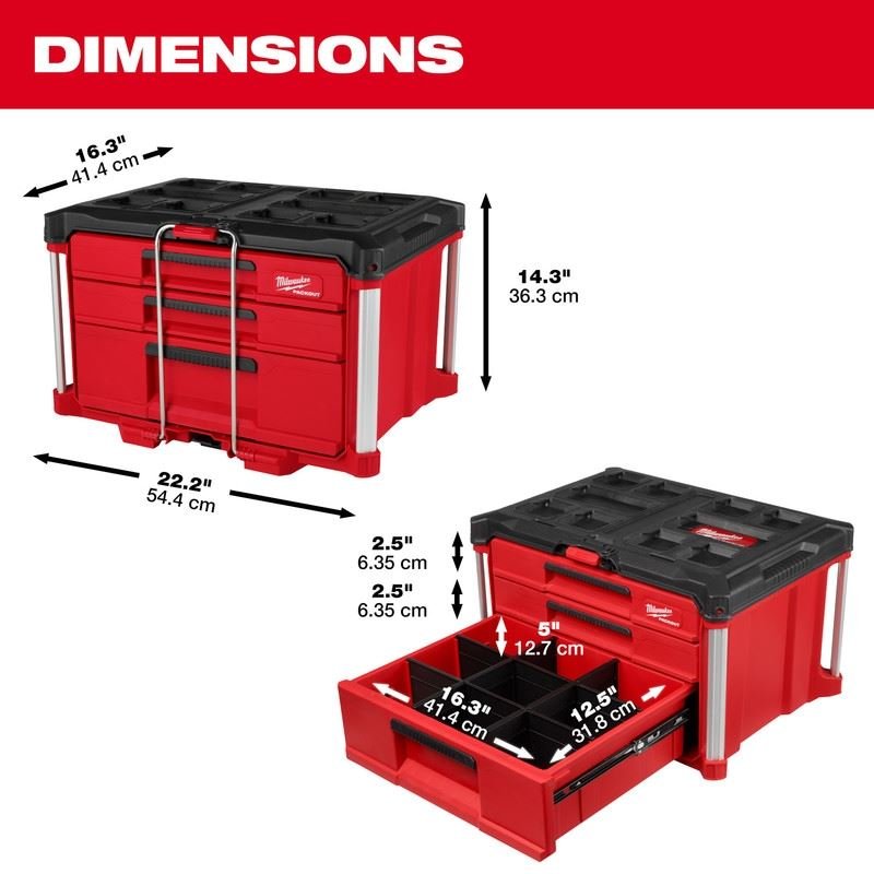 Milwaukee 48 - 22 - 8447 PACKOUT Multi - Depth 3 - Drawer Tool Box - Mississauga Hardware Centre Inc