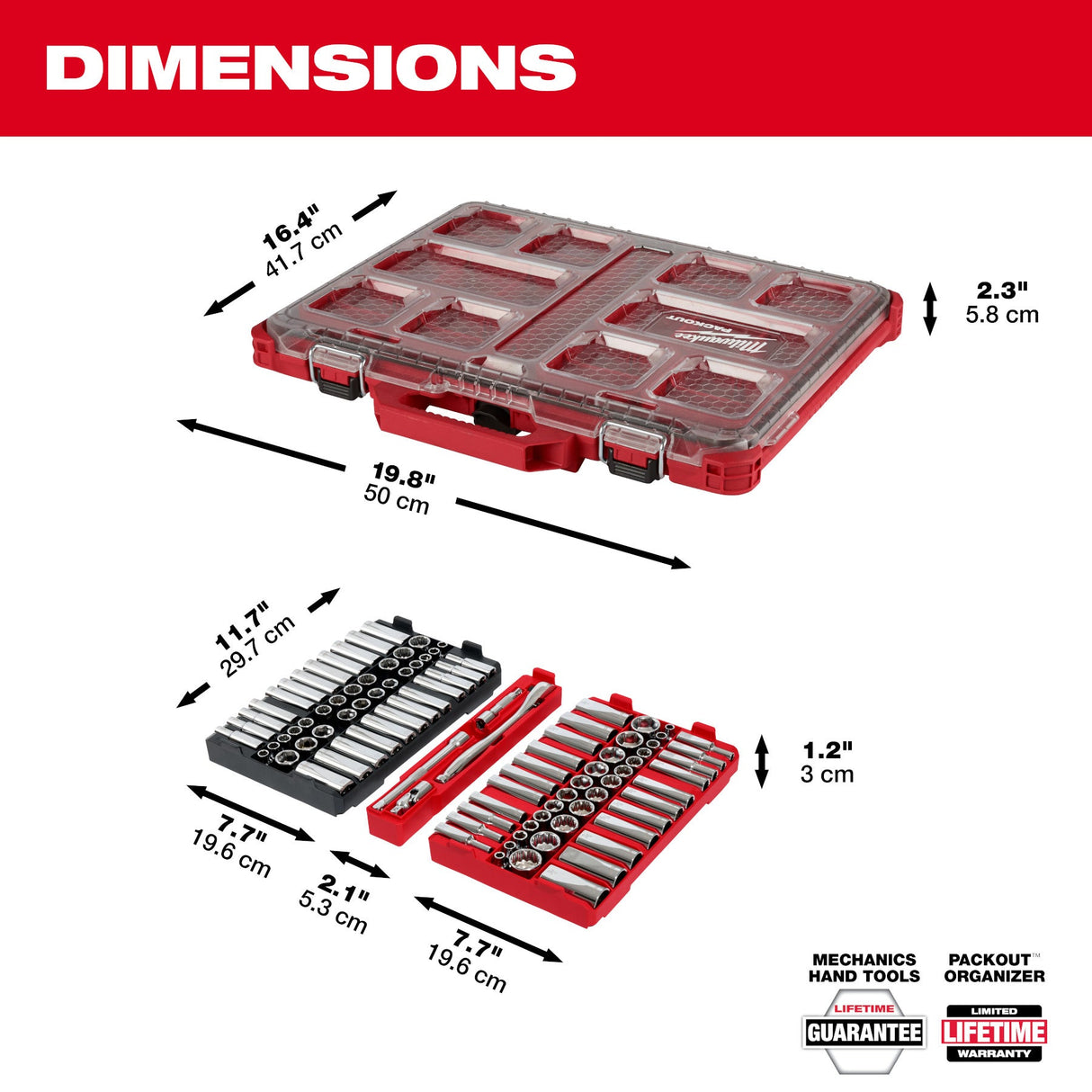 Milwaukee 48 - 22 - 9285 98pc 3/8" Drive 6 - Pt and 12 - Pt Metric & SAE Ratchet & Socket Set with PACKOUT™ Low - Profile Organizer - Mississauga Hardware Centre Inc