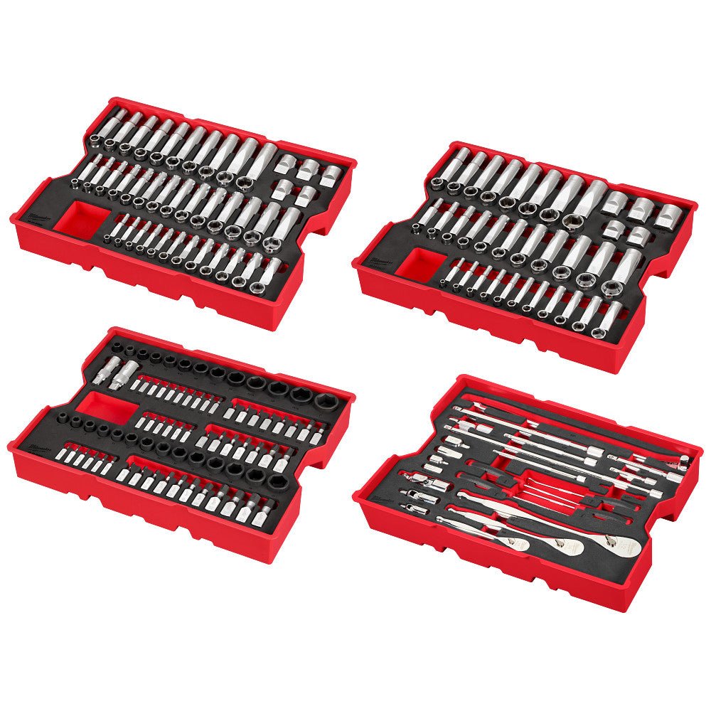 Milwaukee 48 - 22 - 9490 242pc. 1/4”, 3/8”, & 1/2” Drive Metric & SAE Ratchet & Socket Set with Trays for PACKOUT™ Drawers