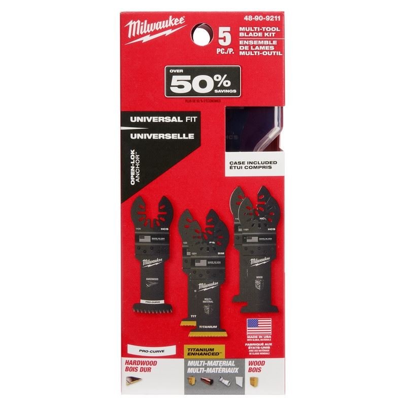 Milwaukee 48 - 90 - 9211 5pc Multi - Tool Oscillating Blade Kit w/Case - Mississauga Hardware Centre Inc