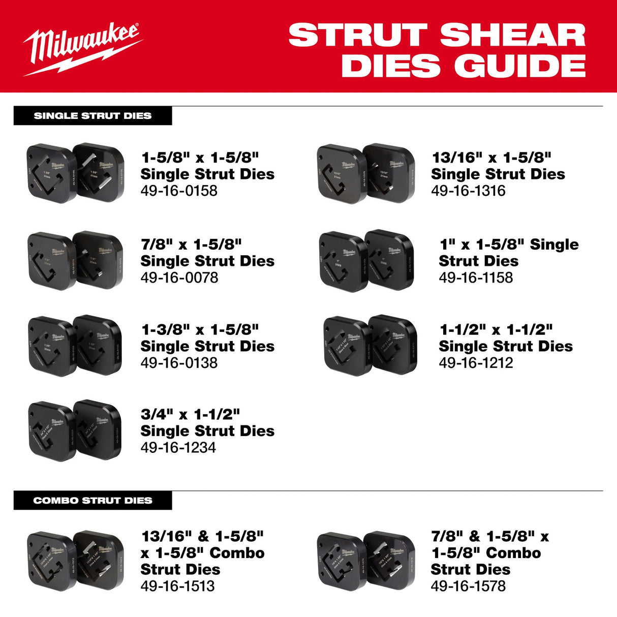 Milwaukee 49 - 16 - 1158 1" x 1 - 5/8 Strut Shearing Dies - Mississauga Hardware Centre Inc