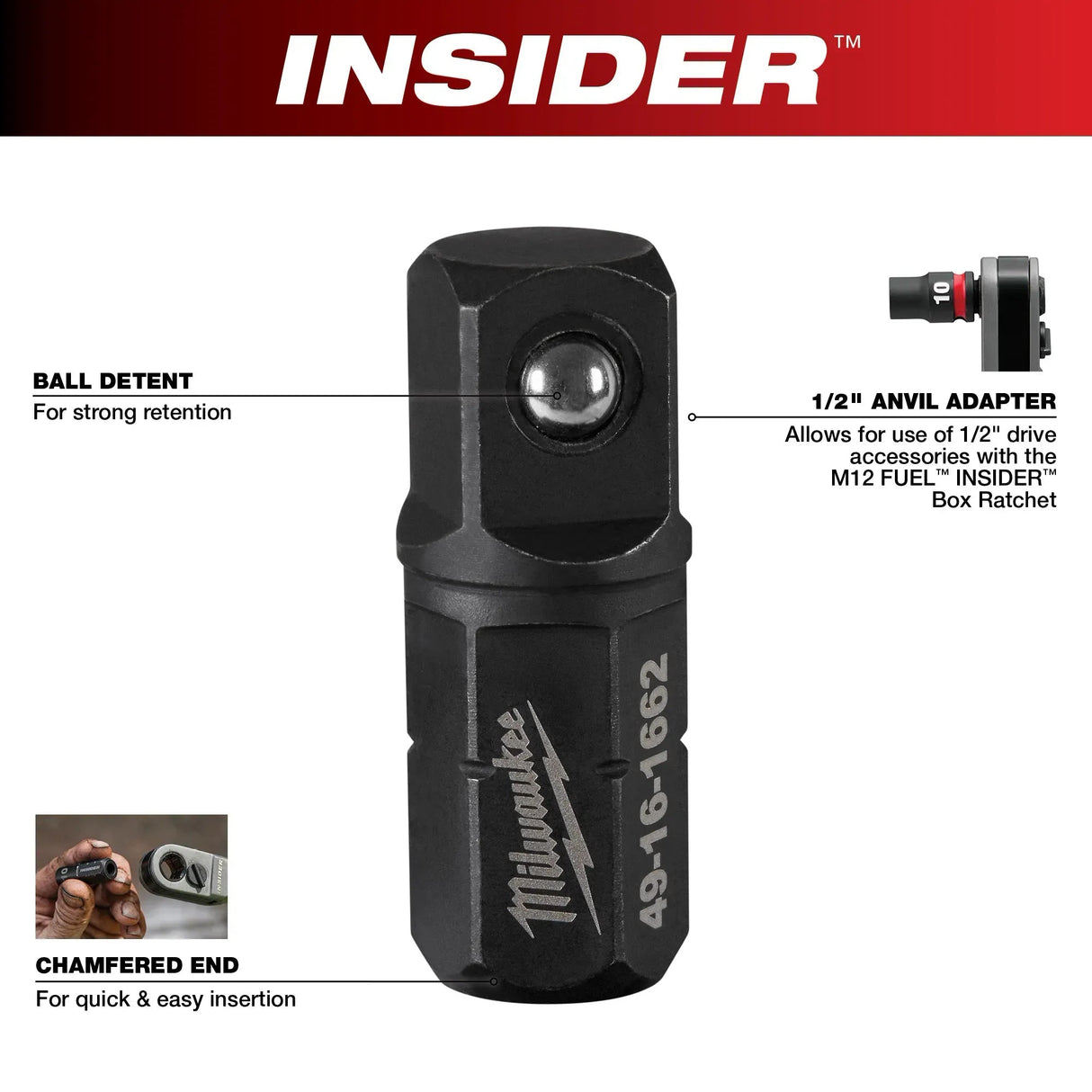 Milwaukee 49 - 16 - 1662 INSIDER™ Box Ratchet 1/2" Anvil Adapter - Mississauga Hardware Centre Inc