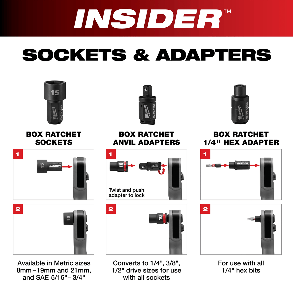 Milwaukee 49 - 16 - 1668 INSIDER™ Box Ratchet 3/8" Anvil Adapter - Mississauga Hardware Centre Inc
