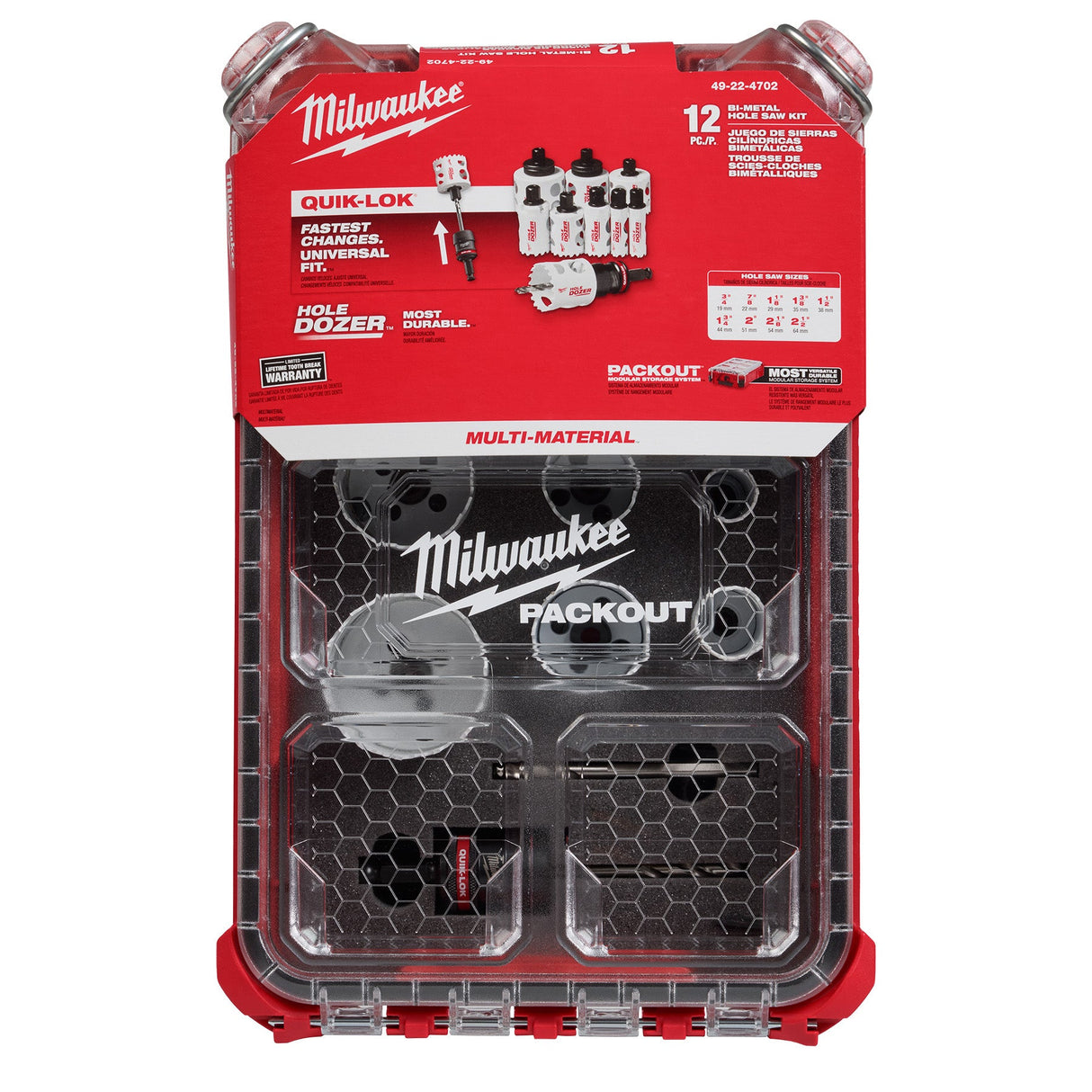 Milwaukee 49 - 22 - 4702 12PC QUIK LOK™ HOLE DOZER™ Bi - Metal Kit with PACKOUT™ Compact Organizer - Mississauga Hardware Centre Inc