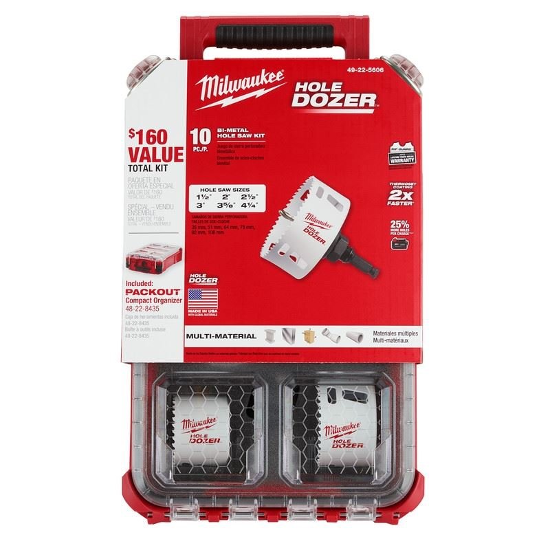 Milwaukee 49 - 22 - 5607 HOLE DOZER Bi - Metal Hole Saw Kit with PACKOUT Compact Organizer - 10PC - Mississauga Hardware Centre Inc