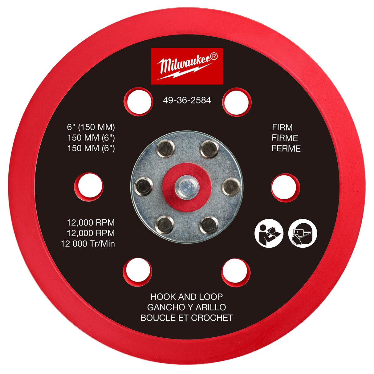 Milwaukee 49 - 36 - 2584 6" Hook & Loop Random Orbital Sander Backing Pad - Firm - Mississauga Hardware Centre Inc