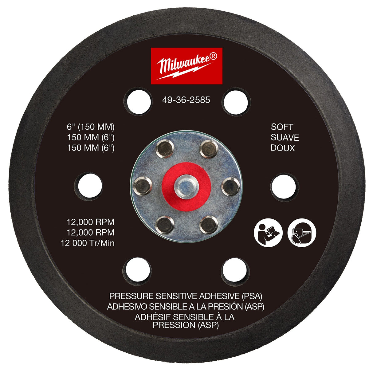 Milwaukee 49 - 36 - 2585 6" Pressure Sensitive Adhesive Random Orbital Sander Backing Pad - Soft - Mississauga Hardware Centre Inc