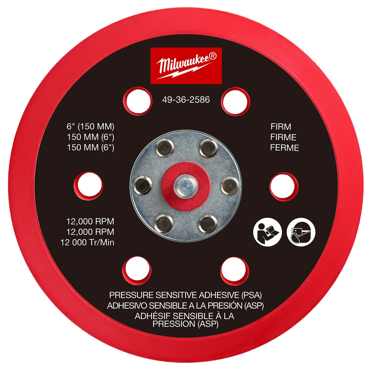 Milwaukee 49 - 36 - 2586 6" Pressure Sensitive Adhesive Random Orbital Sander Backing Pad - Firm - Mississauga Hardware Centre Inc