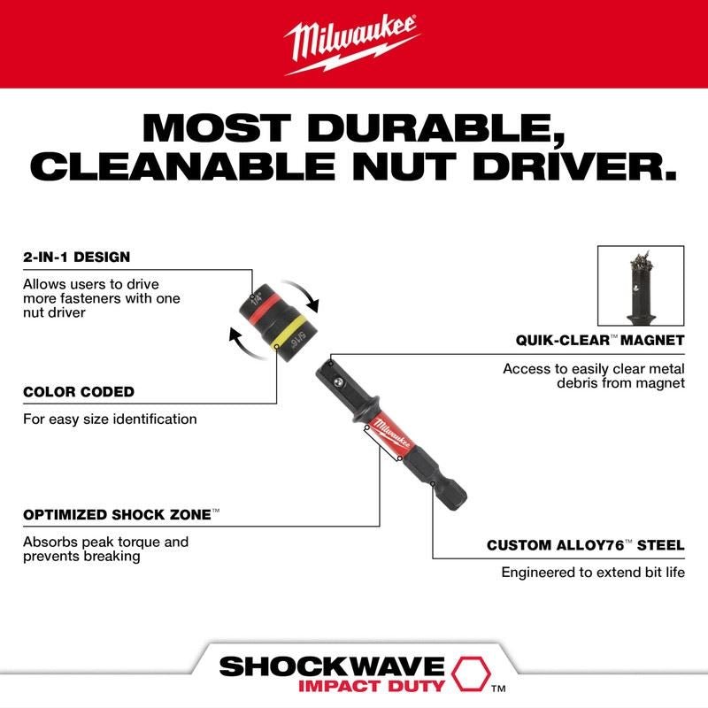 Milwaukee 49 - 66 - 4565 SHOCKWAVE Impact Duty QUIK - CLEAR 2 - in - 1 Magnetic Nut Driver Set 2PC - Mississauga Hardware Centre Inc
