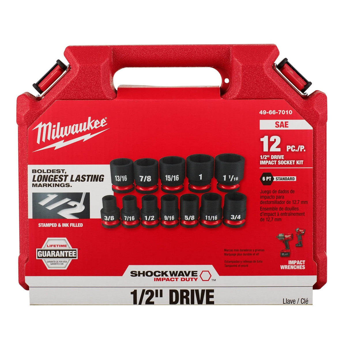 Milwaukee 49 - 66 - 7010 12pc SHOCKWAVE Impact Duty™ 1/2" Drive SAE Standard 6 Point Socket Set - Mississauga Hardware Centre Inc