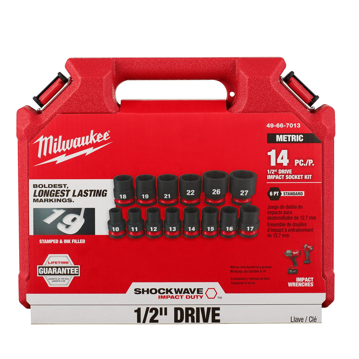 Milwaukee 49 - 66 - 7013 14PCSHOCKWAVE Impact Duty™ 1/2" Drive Metric Standard 6 Point Socket Set - Mississauga Hardware Centre Inc