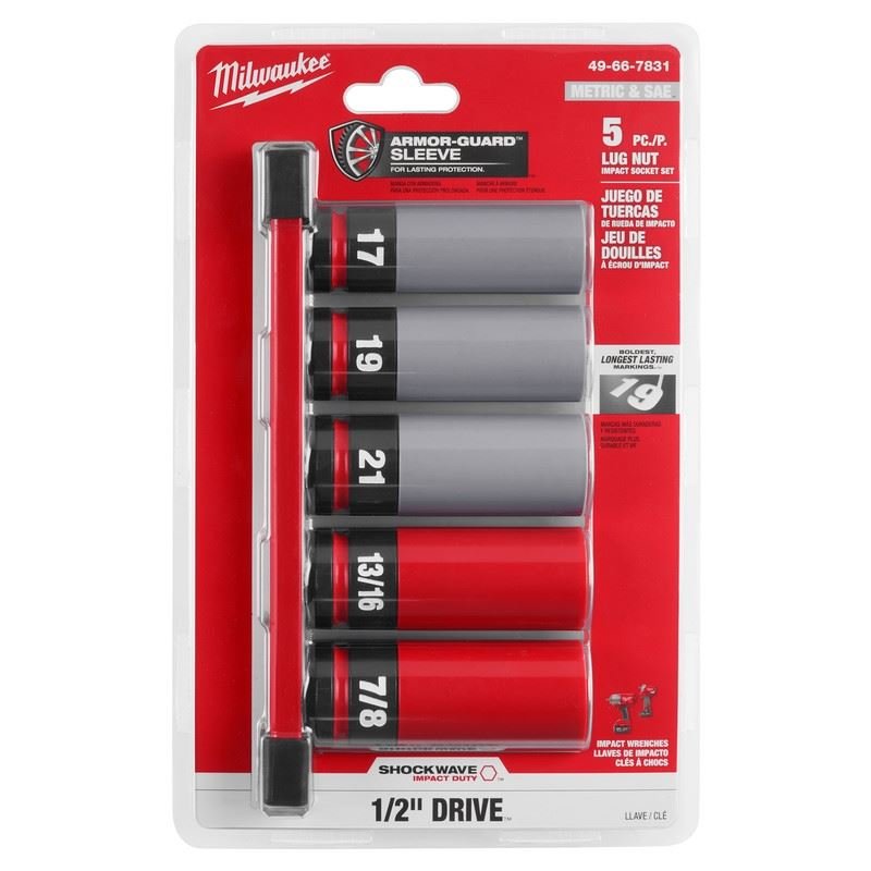 Milwaukee 49 - 66 - 7831 SHOCKWAVE 1/2 Drive SAE and Metric 5PC Lug Nut Wheel Socket Set - Mississauga Hardware Centre Inc