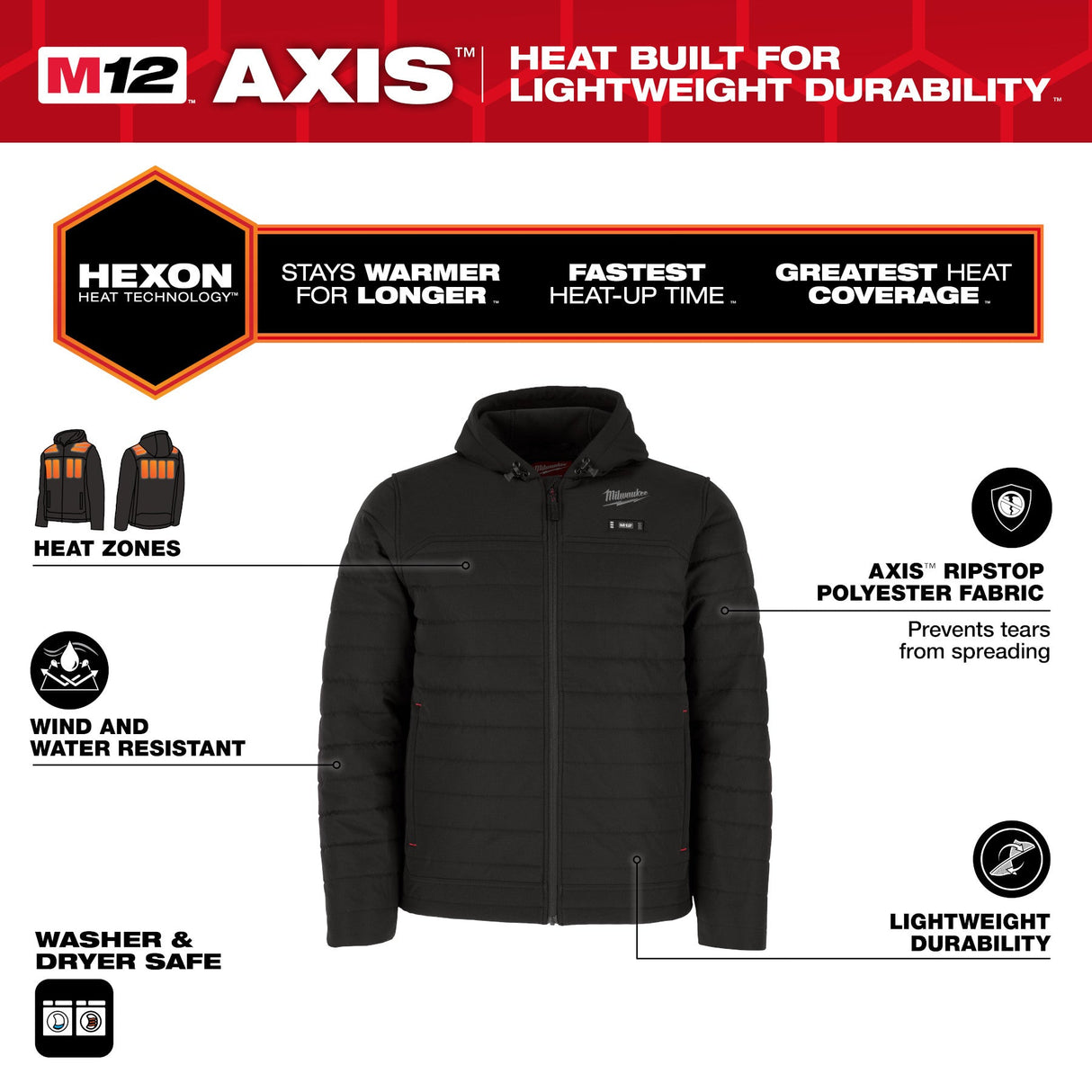 Milwaukee M102 - 21 M12™ Heated AXIS™ Jacket - Mississauga Hardware Centre Inc