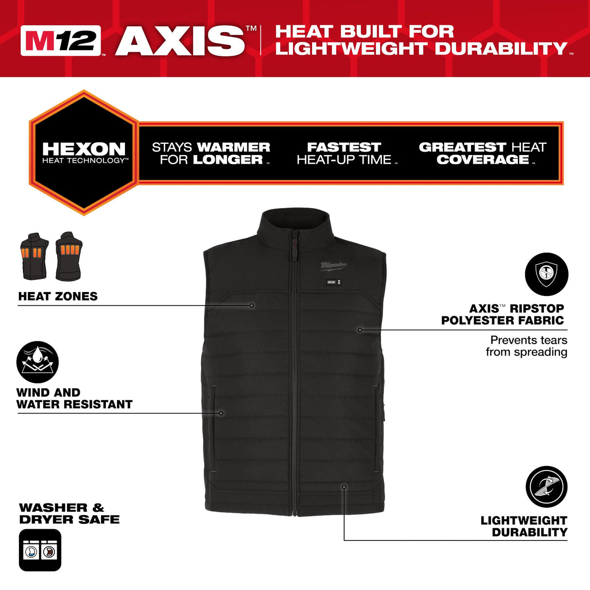 Milwaukee M300 - 21 M12™ Heated AXIS™ Vest - Mississauga Hardware Centre Inc