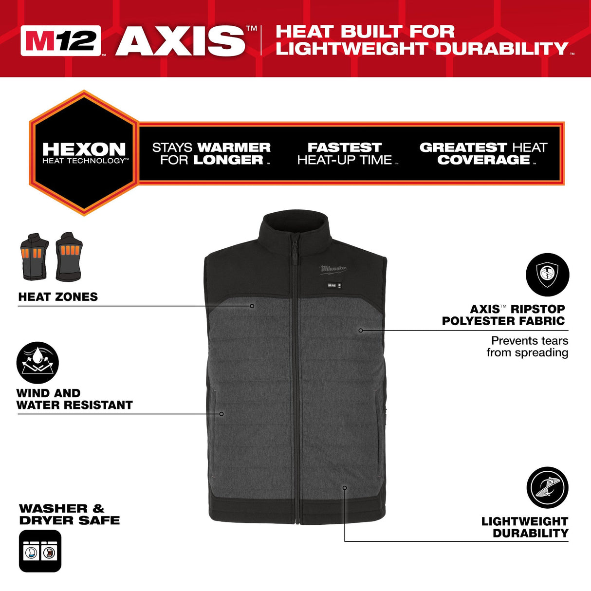 Milwaukee M300 - 21 M12™ Heated AXIS™ Vest - Mississauga Hardware Centre Inc