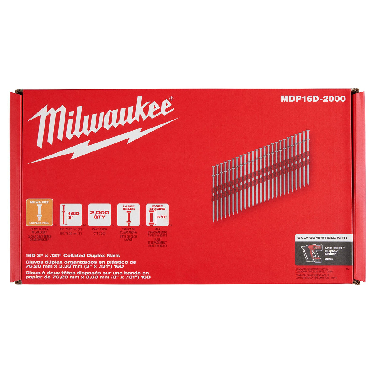 Milwaukee MDP16D - 2000 16D 3in x .131in Collated Duplex Nails - Mississauga Hardware Centre Inc