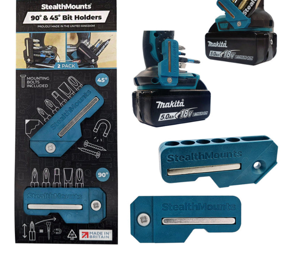 StealthMount BH-MK-4590-BLU 45° & 90° Magnetic Bit Holder for Makita CXT, LXT & XGT Tools (2 Pack) Teal