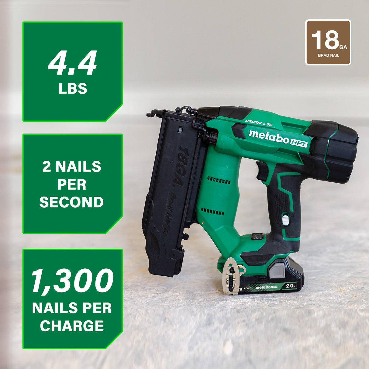 metabo HPT 18V MultiVolt™ Brushless 18-Gauge Compact Brad Nailer (1x2.0Ah) NT1850DFT