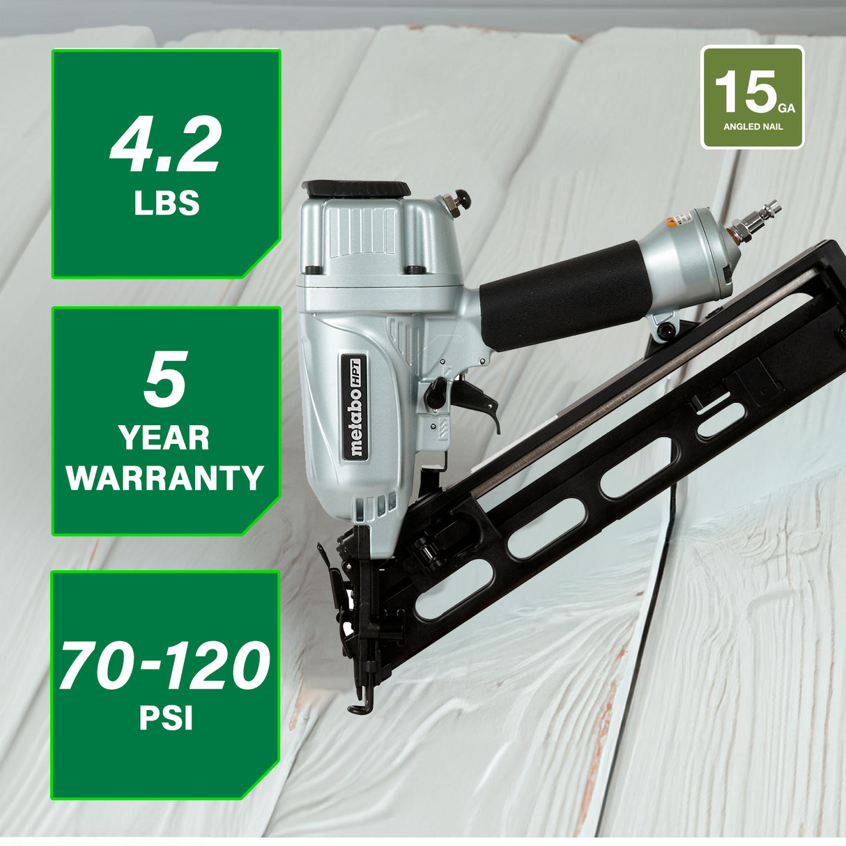 metabo HPT NT65MA4M 2-1/2 Inch 15 Gauge Angled Finish Nailer with Air Duster
