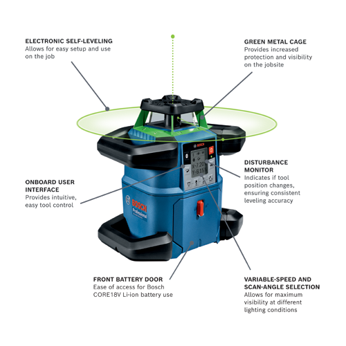 Bosch GRL4000-90CHVGK 18V REVOLVE4000 Connected Green-Beam Self-Leveling Horizontal/Vertical Rotary Laser Kit with (1) CORE18V® 4 Ah Advanced Power Battery