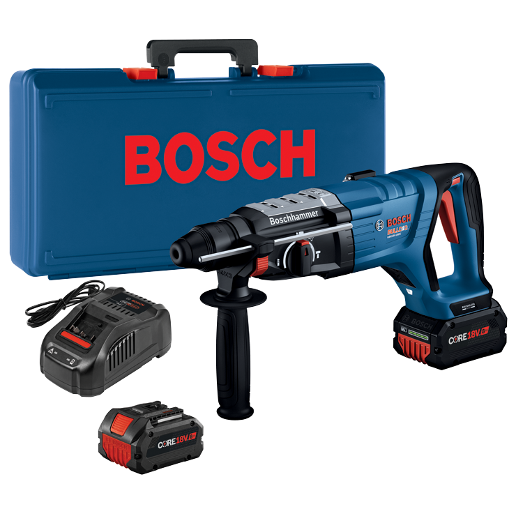 Bosch GBH18V-28DCK24 18V Brushless Connected-Ready SDS-plus® Bulldog™ 1-1/8 In. Rotary Hammer Kit with (2) CORE18V 8 Ah High Power Batteries