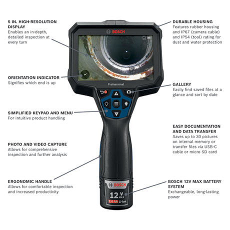Bosch GIC5-27C Professional 12V Max Connected 11.5 Ft. Handheld Inspection Camera