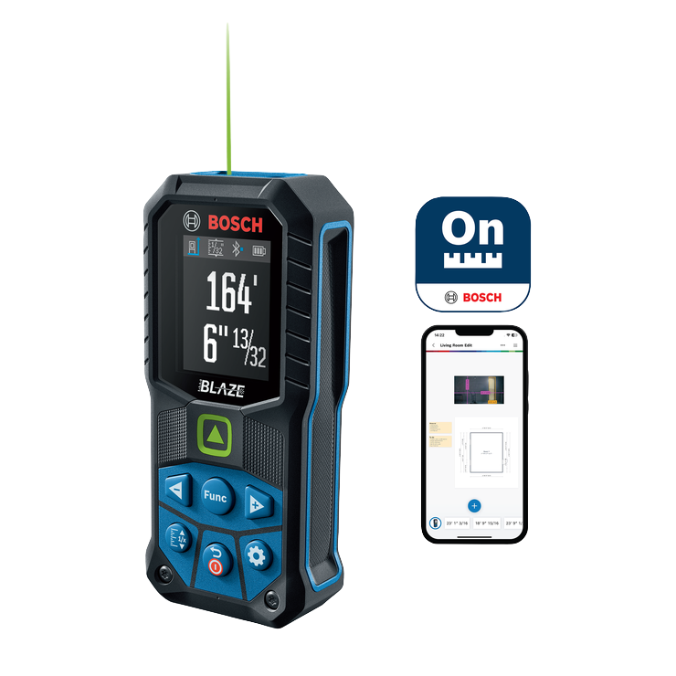 BOSCH GLM165-27CGL BLAZE™ Connected Green-Beam 165 Ft. Laser Measure with (1) 3.7V Lithium-Ion 1.0 Ah Battery