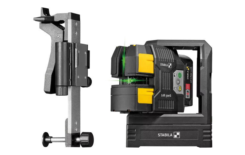 STABILA Cross-Line Laser LAX 500 G, 12 V System, 7-Piece Set, with Rechargeable Battery and Charger