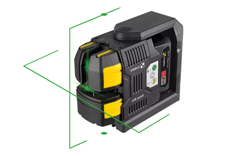 STABILA Cross-Line Laser LAX 500 G, 12 V System, 7-Piece Set, with Rechargeable Battery and Charger