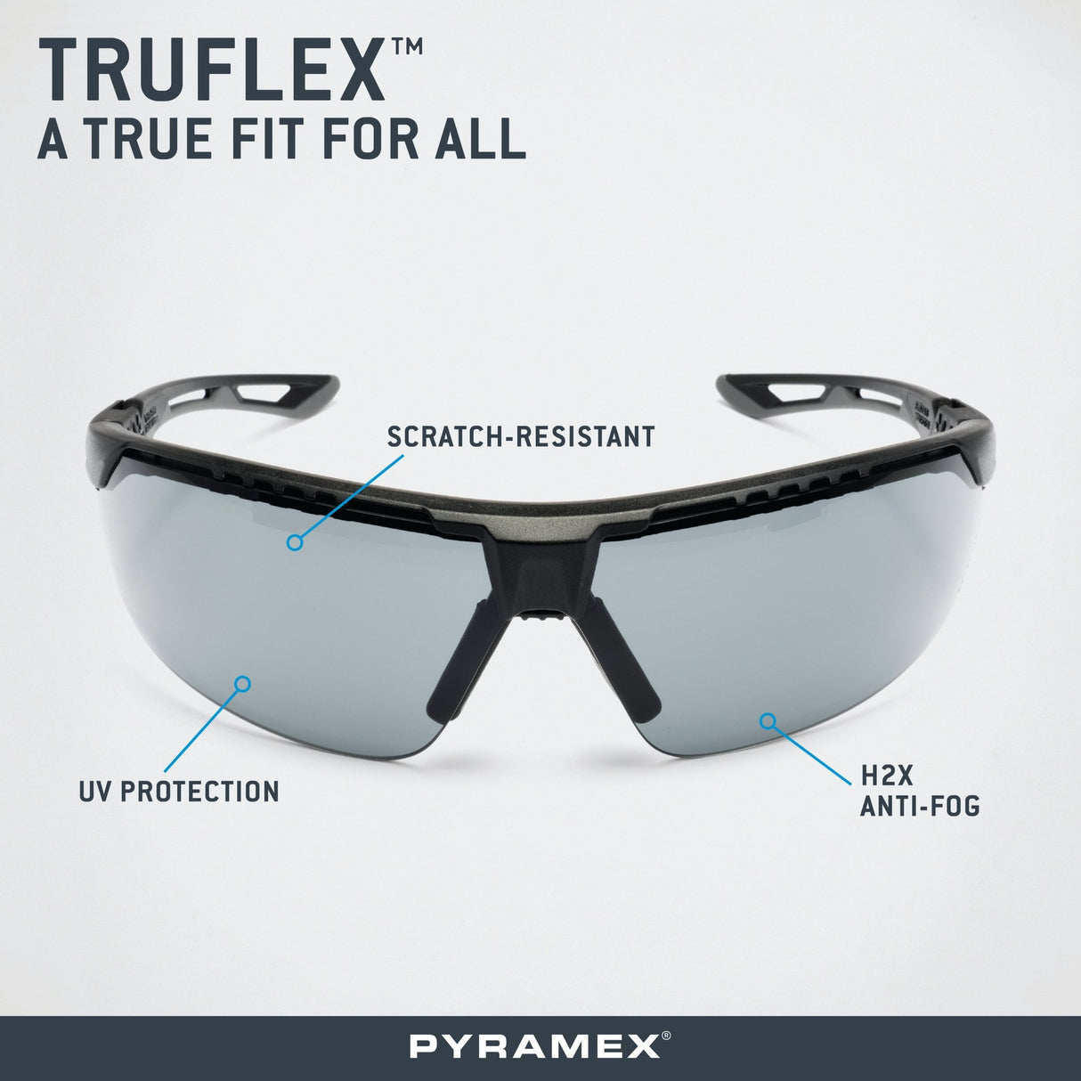 PYRAMEX TruFlex Half Frame Grey Lens Safety Glasses With H2X Anti - fog - Mississauga Hardware Centre Inc