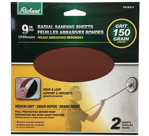RICHARD 18182 - 2 9 IN. ROUND DRYWALL SANDING SHEET, VELCRO BACKING, 150 GRIT - Mississauga Hardware Centre IncRichard18182-2