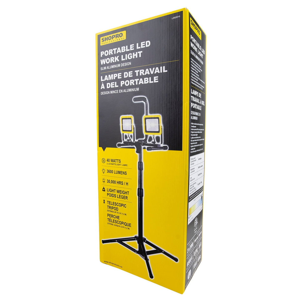 SHOPRO L002810 LED 2 Head Work Light - 40W/3600LM - Mississauga Hardware Centre Inc