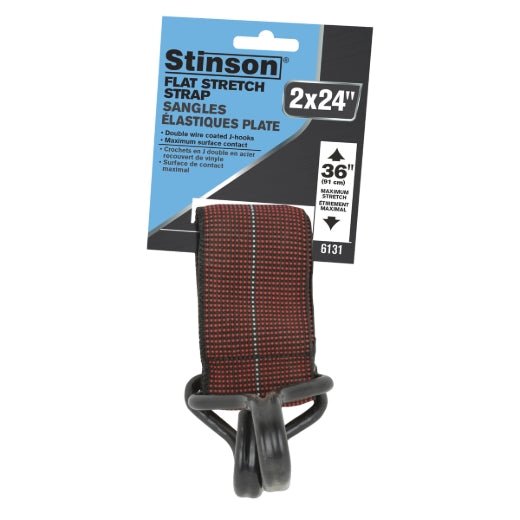 Stinson Cargo 406131 Tie Down Flat Stretch Strap with J Hooks 2in x 24in Red - Mississauga Hardware Centre Inc