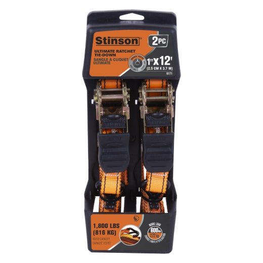 Stinson Cargo 406171 2Pk Tie Down Ratchet Strap 1in x 12ft 600lb - Mississauga Hardware Centre Inc