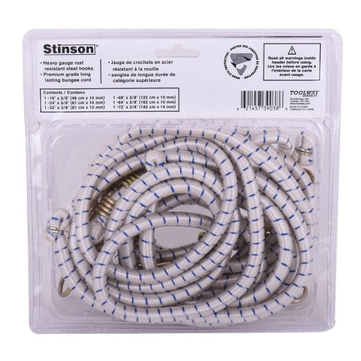 Stinson Cargo 739038 6PK Heavy Duty Bungee Stretch Cords 10mm White - Mississauga Hardware Centre Inc