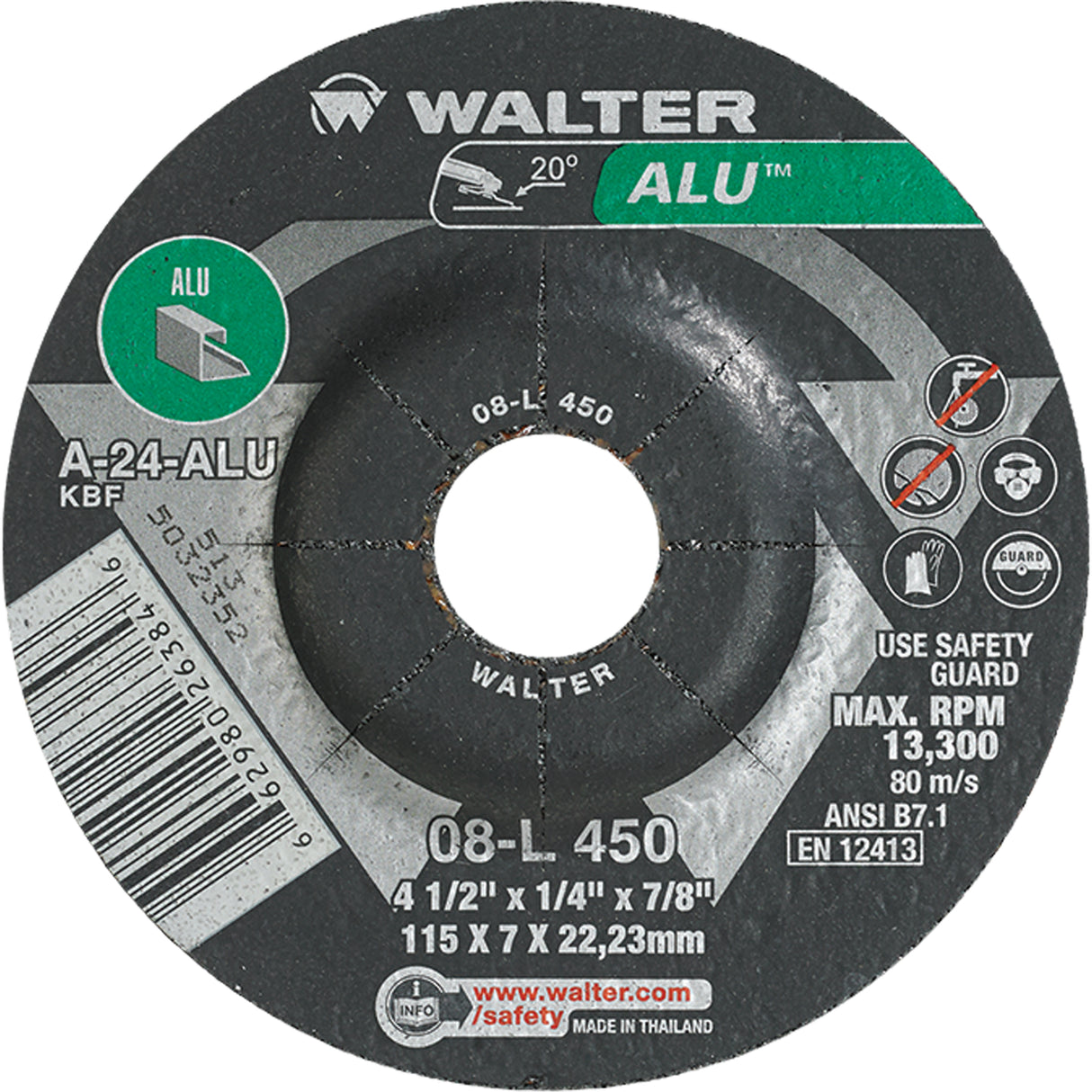 WALTER 08L450 4-1/2 X 1/4 ALU Angle Grinder Grinding Wheels