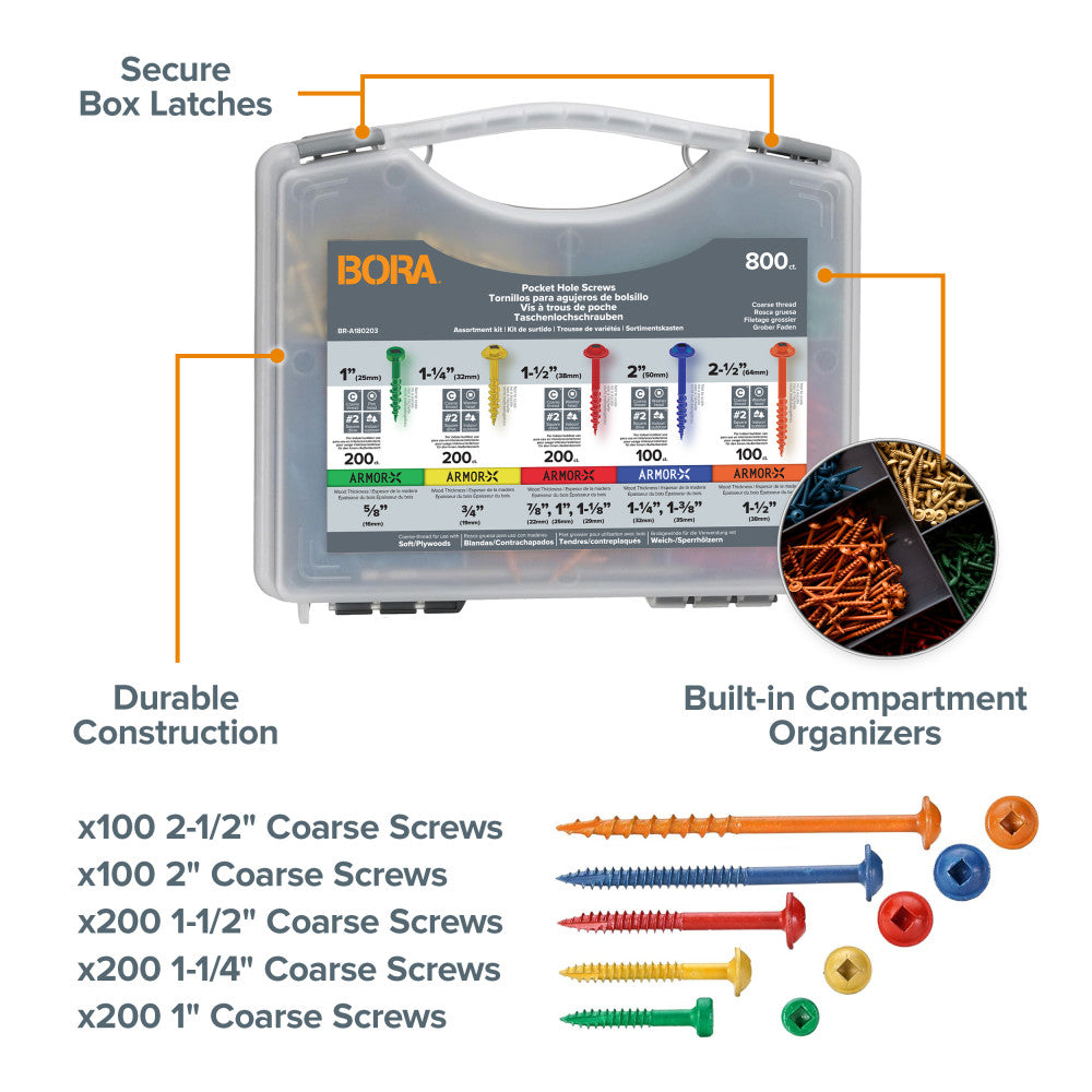 BORA BR-A180203 800-Piece Coarse Pocket Hole Screws