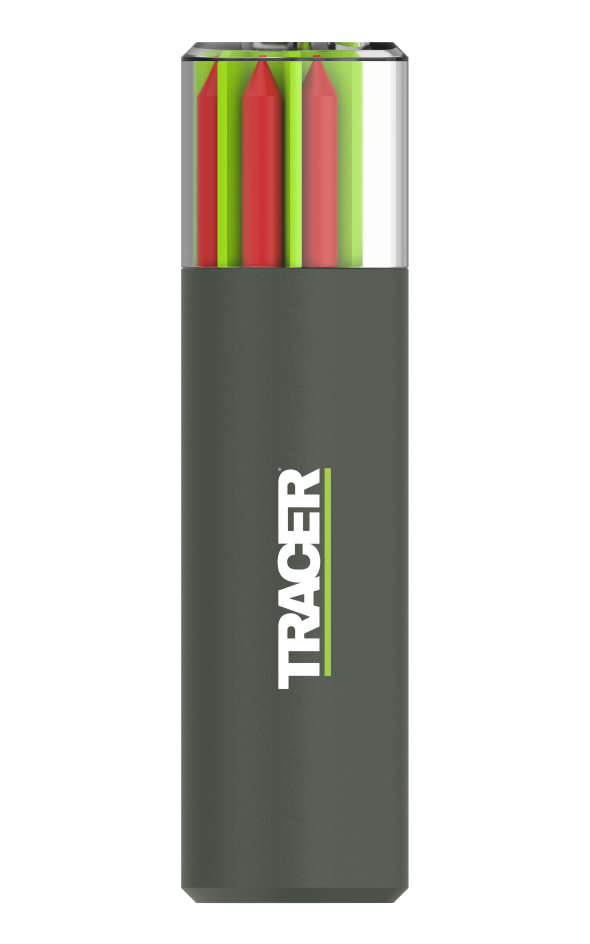 Tracer pen case with colored pens on a white background