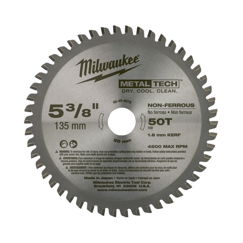 48 - 40 - 4075 5 - 3/8 in. 50 Tooth Non - Ferrous Metal Circular Saw Blade - Mississauga Hardware Centre IncMilwaukee48-40-4075