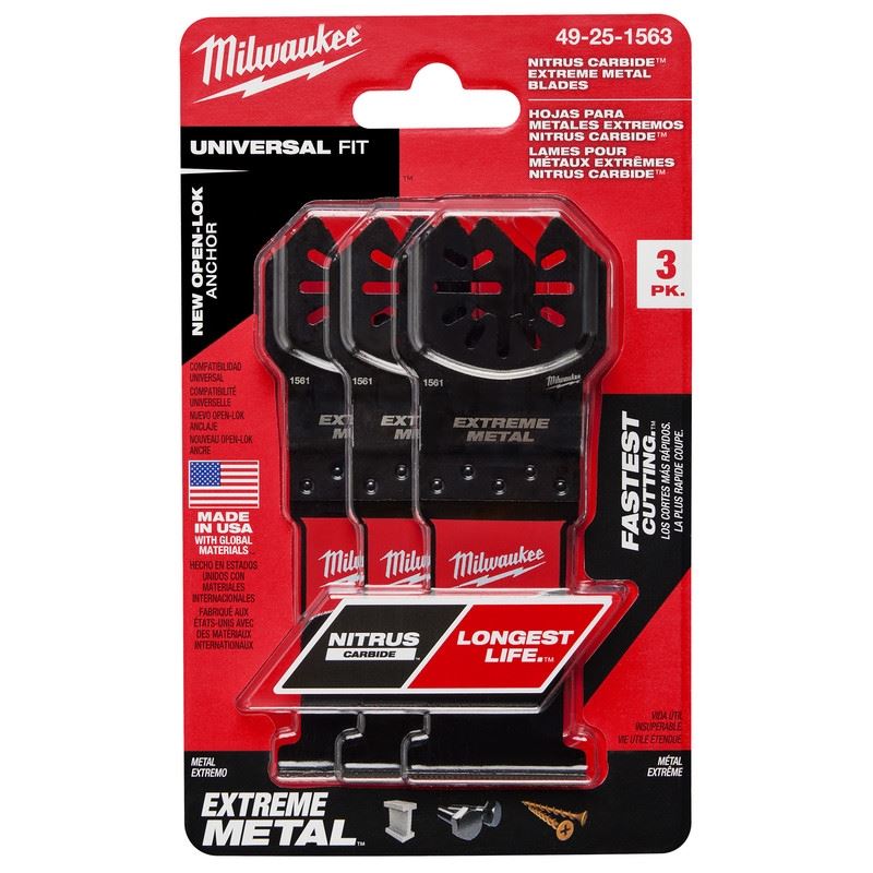 Milwaukee 49-25-1563 NITRUS CARBIDE Extreme Metal Universal Fit OPEN-LOK Multi-Tool Blade - 3pk