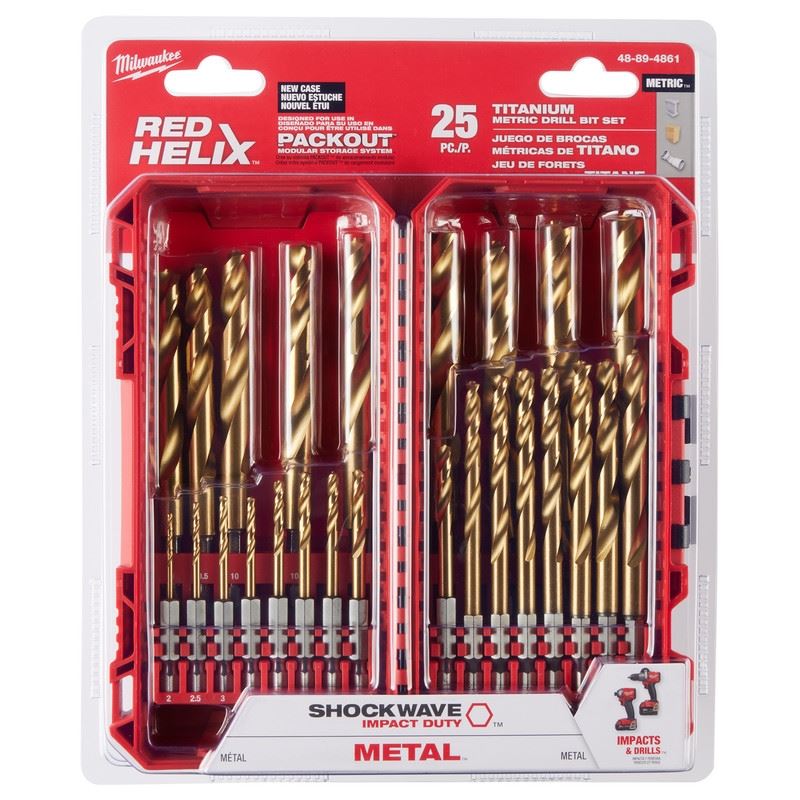 Milwaukee 48-89-4861 SHOCKWAVE Impact Duty RED HELIX Titanium Metric Drill Bit Set - 25PC