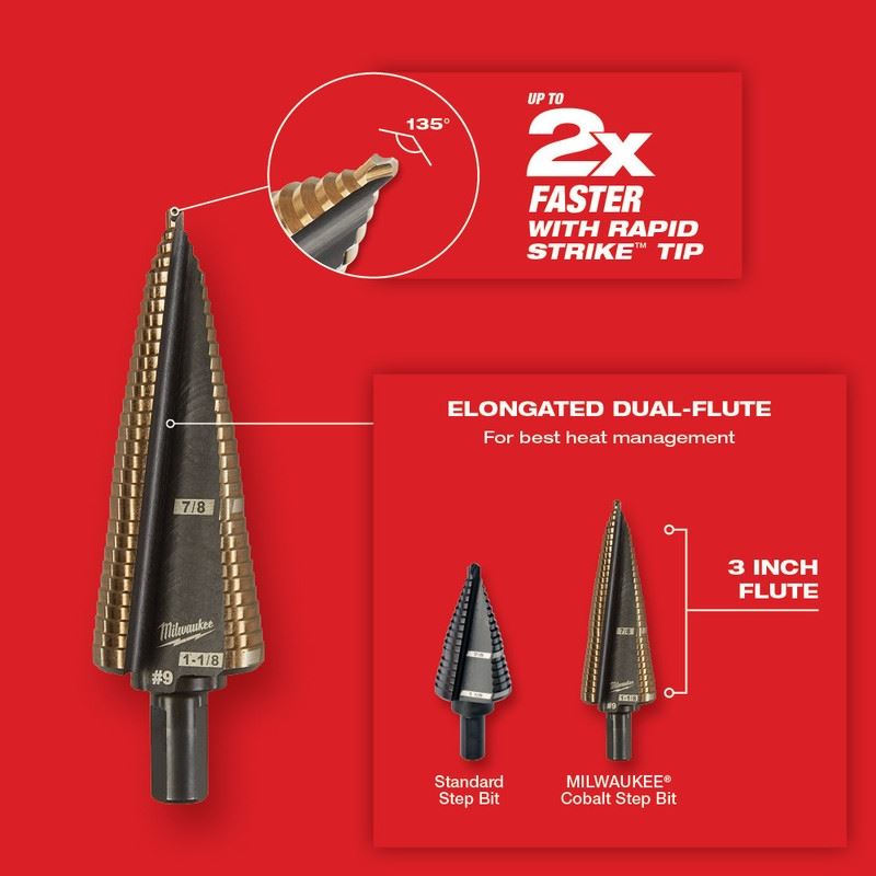 Milwaukee 48-89-9289 No.9 (7/8 - 1-1/8 in) Cobalt Step Drill Bit