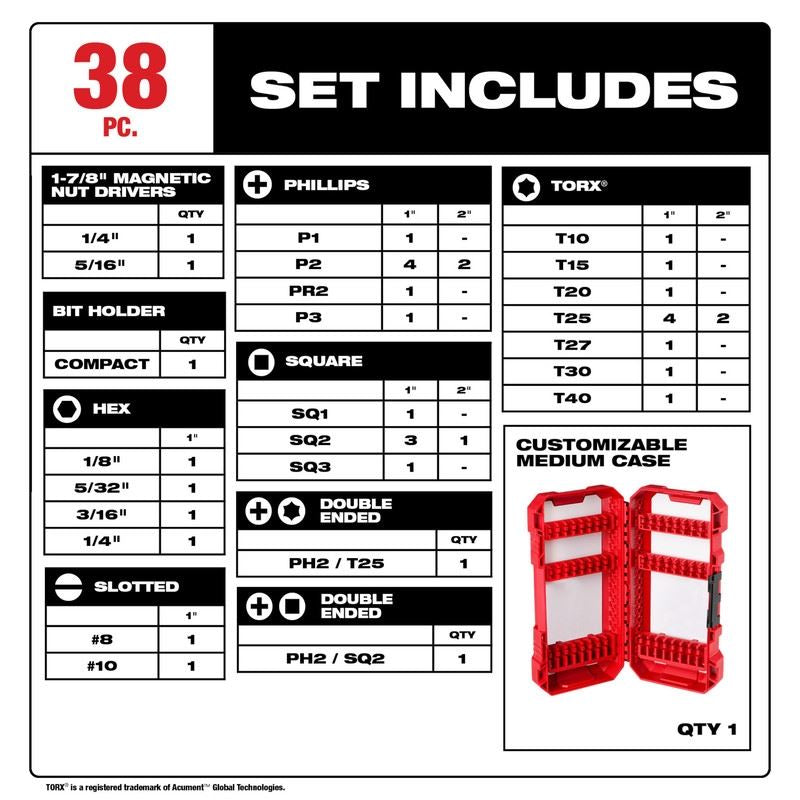 Milwaukee 48-32-4089 SHOCKWAVE Impact Duty Driver Bit Set - 38PC