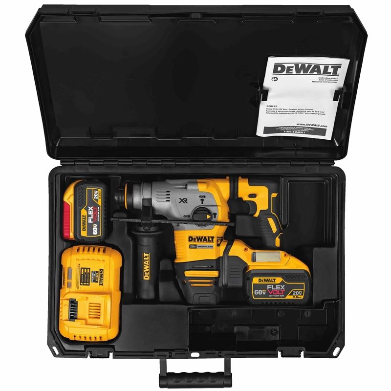 DEWALT DCH293X2 20V Max XR Brushless 1-1/8†L-Shape SDS Plus Rotary Hammer Kit w/9.0Ah