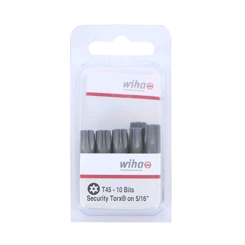 Wiha Security Torx Insert Bit 5/16 Dr T45s Pack of 10 Bits