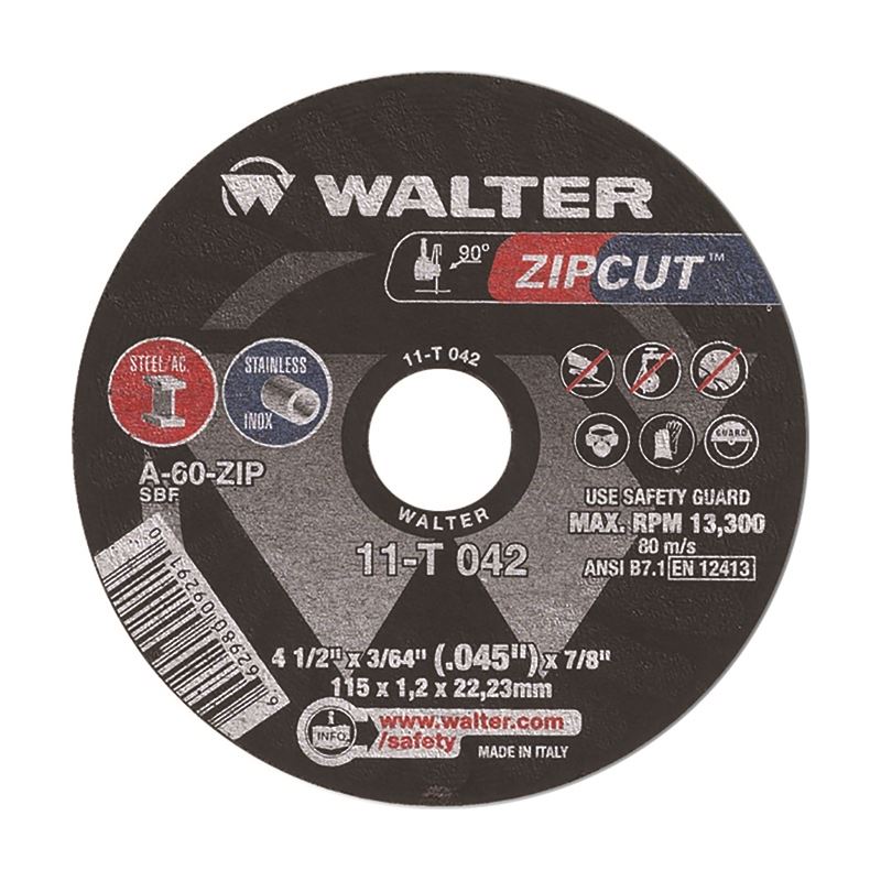 WALTER 11T042 ZIP WHEEL CUT-OFF WHEEL 4-1/2in X 3/64in X 7/8in T1